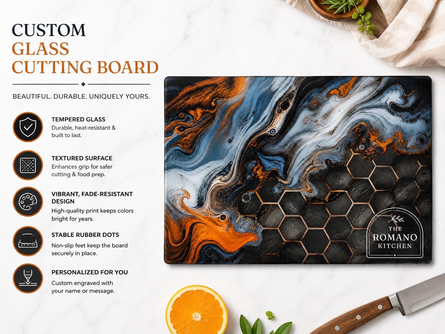 Glass Cutting Board: Personalized Purple Geode Design (8x11 or 11x15)