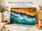 Personalized Beach Cutting Board, Ocean Wave Glass Board, Custom Couple Kitchen Gift