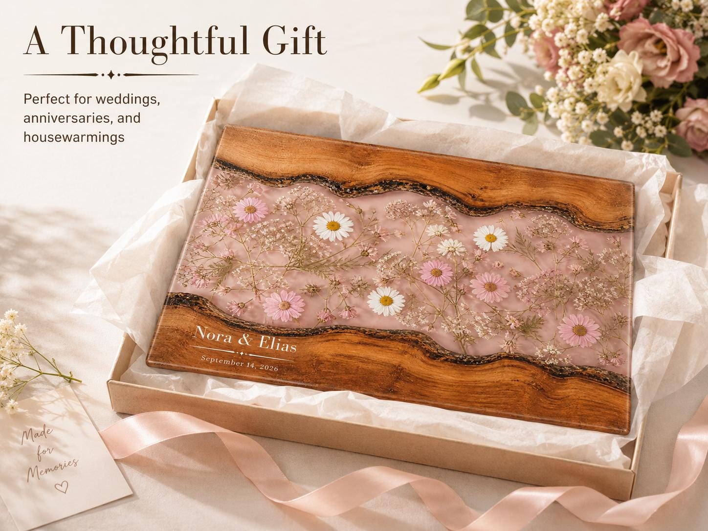 Custom Glass Cutting Board: Blue Resin Design (11x15 or 8x11 Inches)