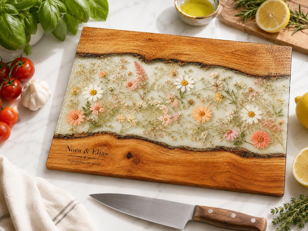 Personalized Cutting Board, Ivory Floral Cheese Board, Wedding Gift Idea