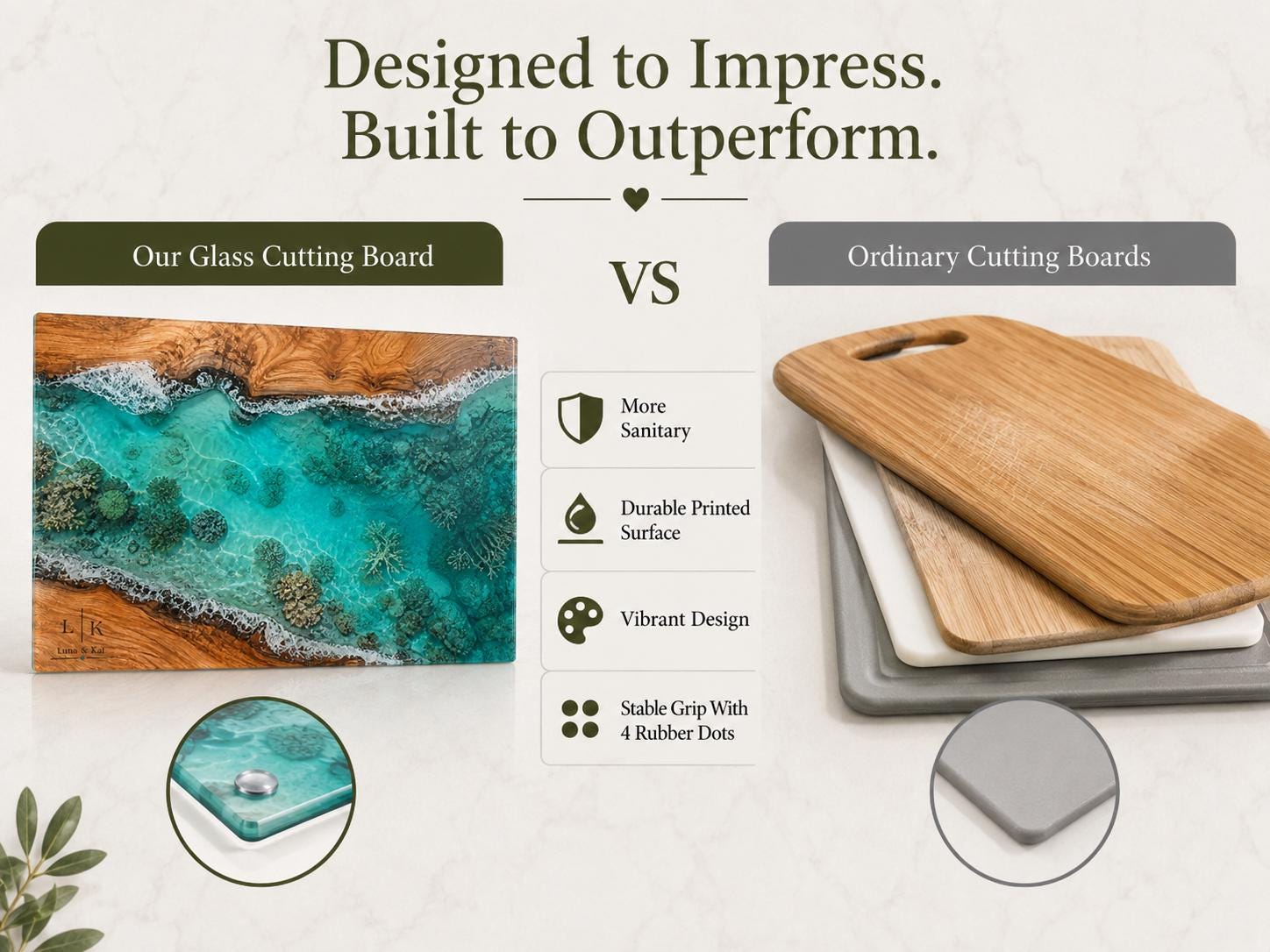Personalized Glass Cutting Board: Blue Resin Look, Custom Names