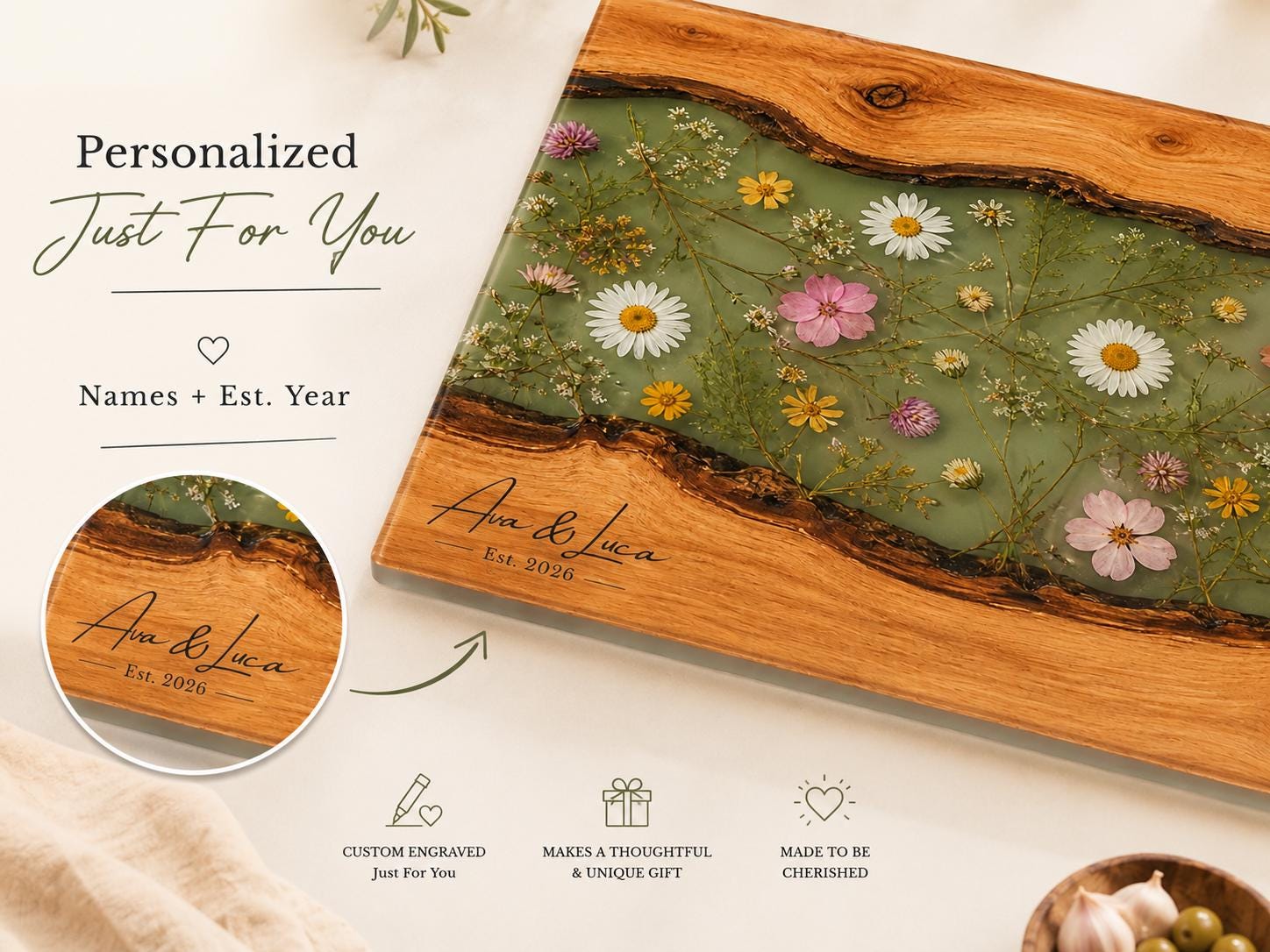 Custom Glass Cutting Board - Blue Resin Style with Gold Details