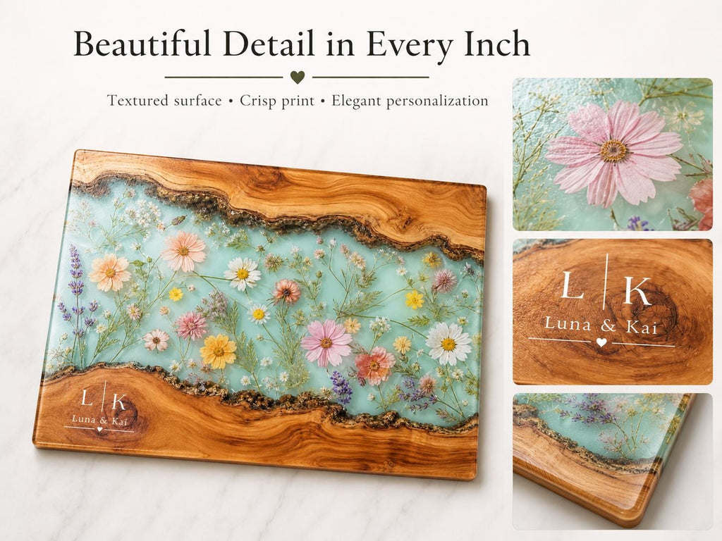 Personalized Charcuterie Board, Monogram Floral Cutting Board, Couple Gift