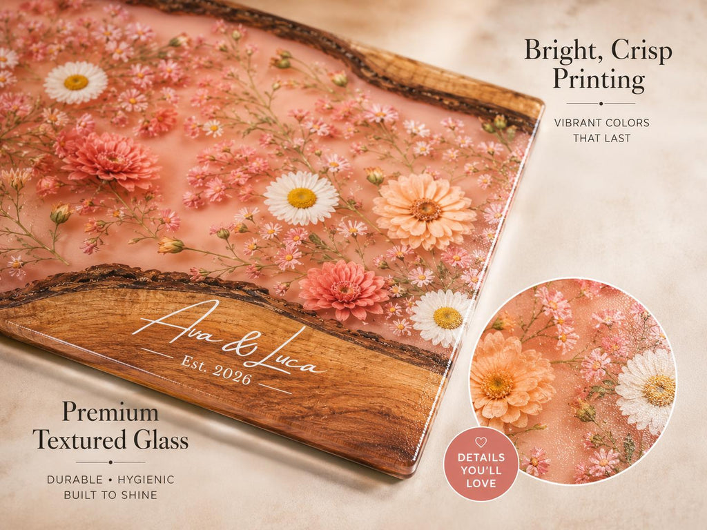 Personalized Blush Floral Kitchen Decor Board, Custom Couple Serving Board, Romantic Housewarming Gift