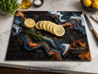 Custom Glass Cutting Board - Blue Resin Style with Gold Detail