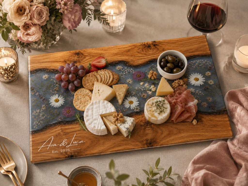 Personalized Charcuterie Board, Gray Floral Cutting Board, Housewarming Gift