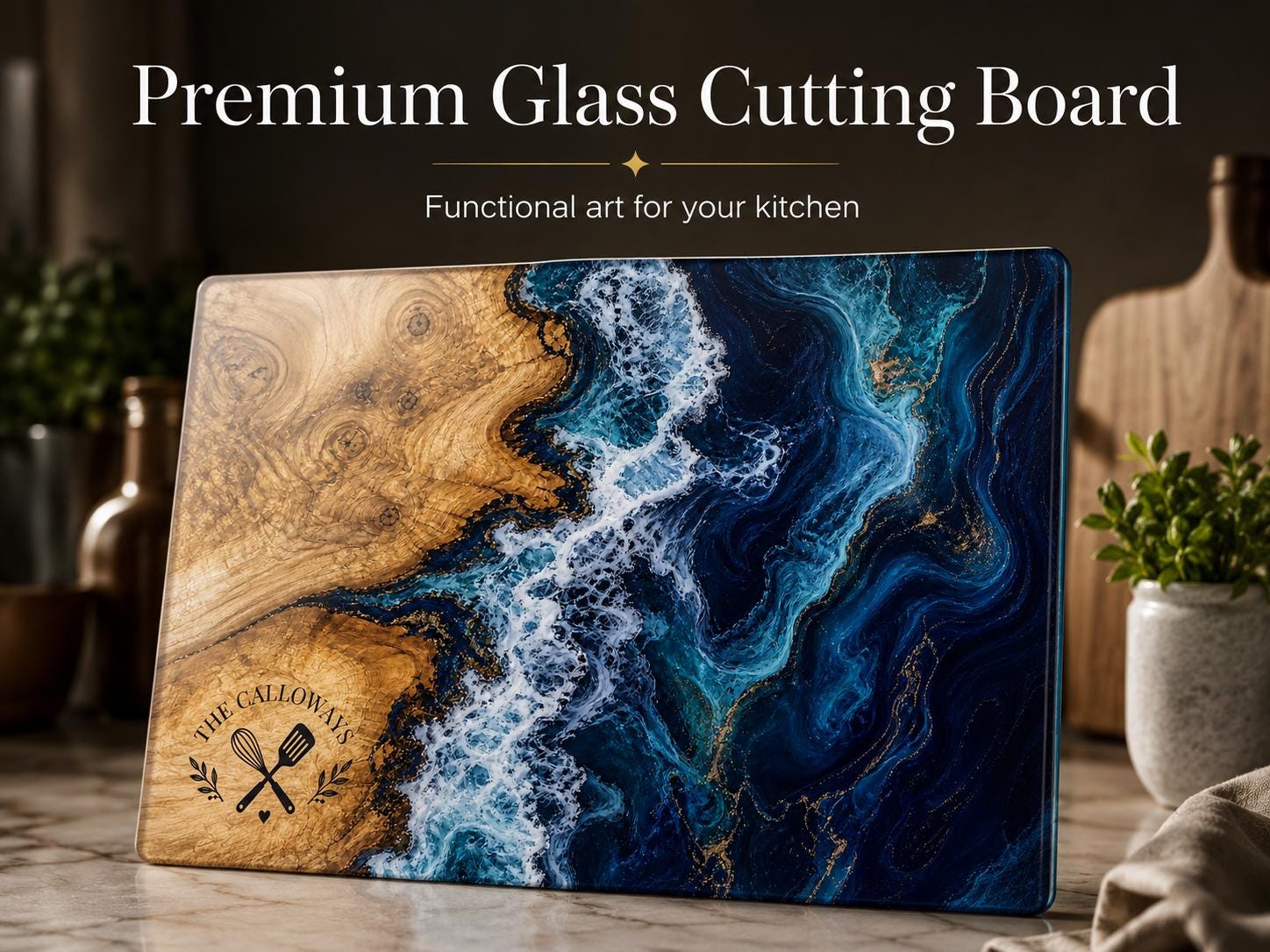 Purple Geode Glass Cutting Board - Custom Couple Names