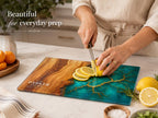 Personalized Glass Charcuterie Board, Teal Wood Look Serving Board, Custom Cheese Board Gift for Wedding or Housewarming