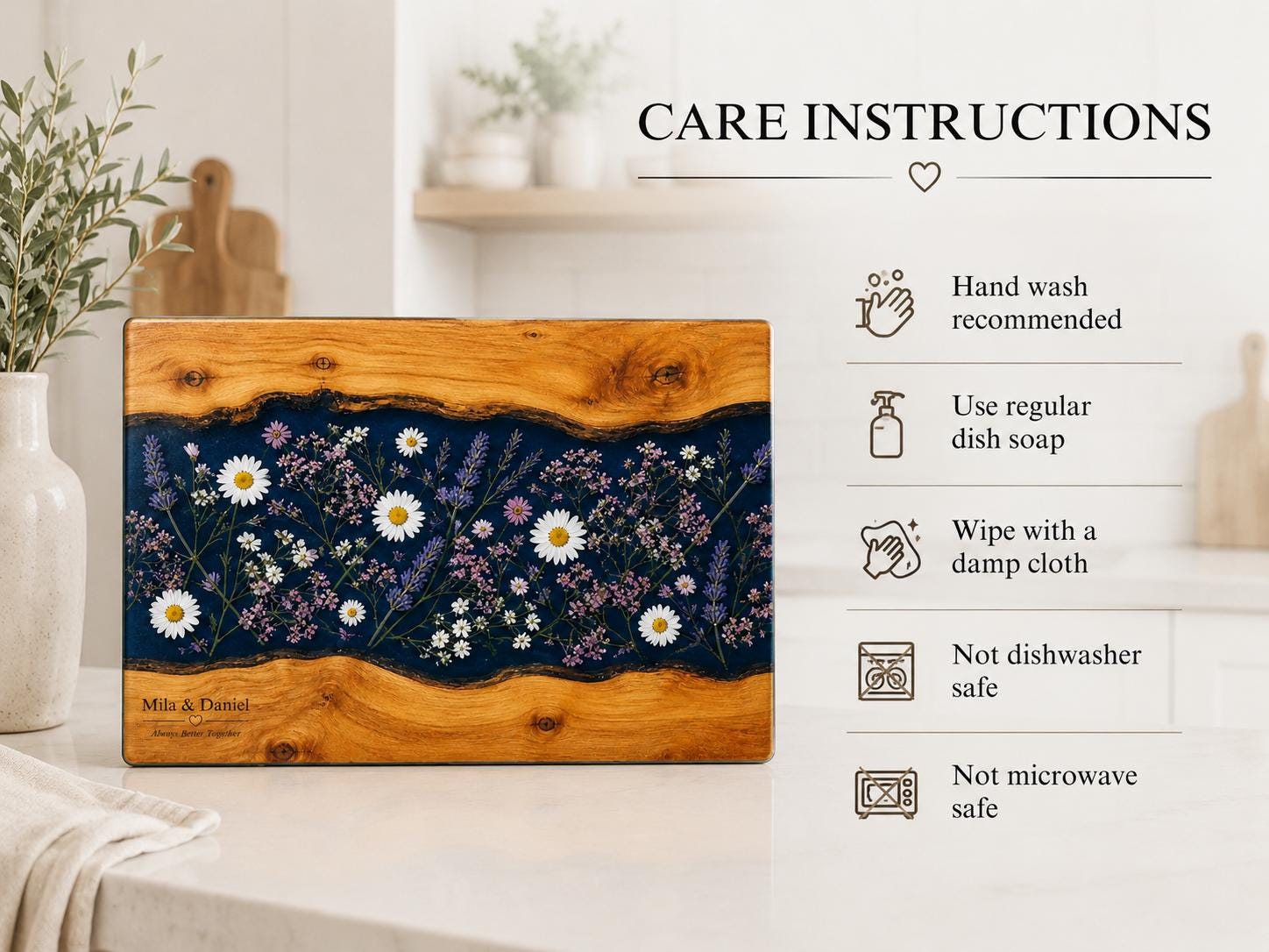 Personalized Glass Cutting Board, Blue Resin & Wood Design (8x11 or 11x15)