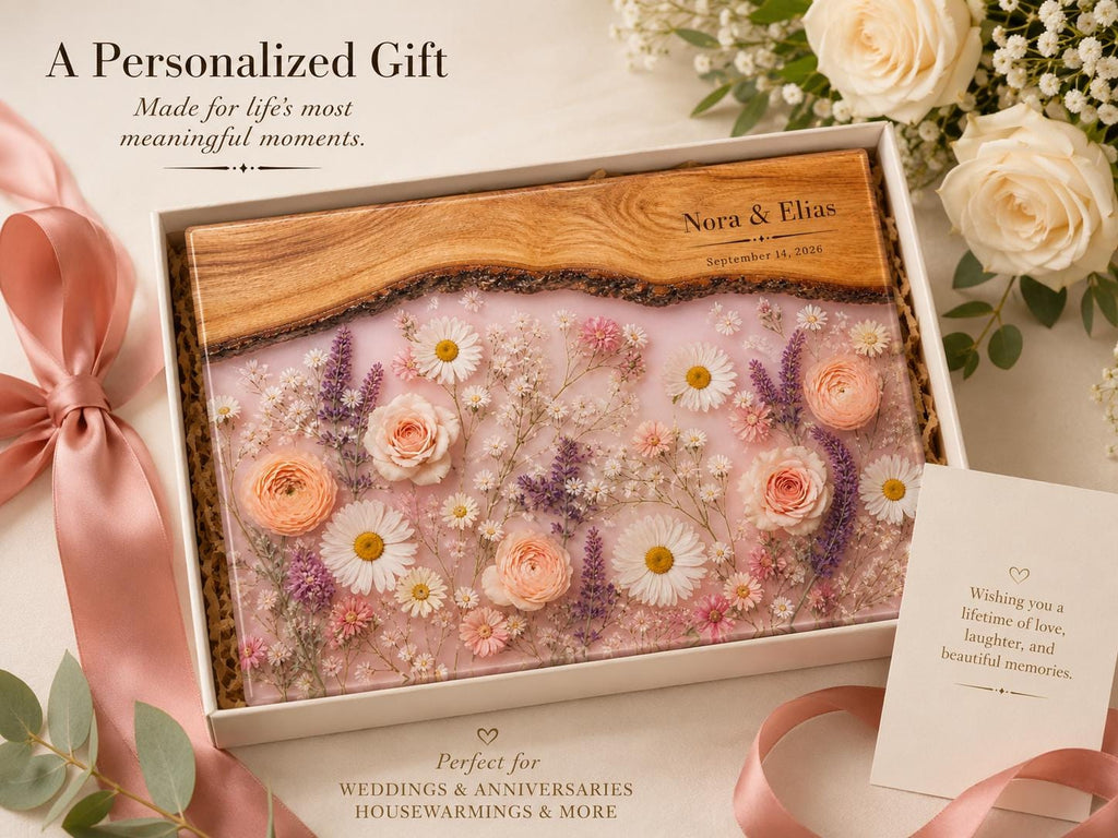 Glass Cutting Board - Purple Geode Design with Custom Couple Names