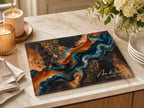 Personalized Glass Charcuterie Board, Dark Teal Geode Serving Board, Custom Couple Name Cutting Board, Wedding Gift