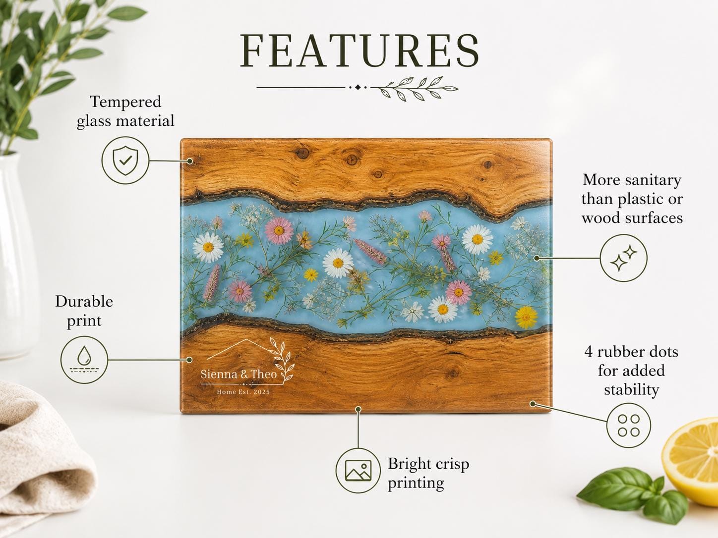 Housewarming Gift Cutting Board, Personalized Floral Board, Custom Kitchen Gift