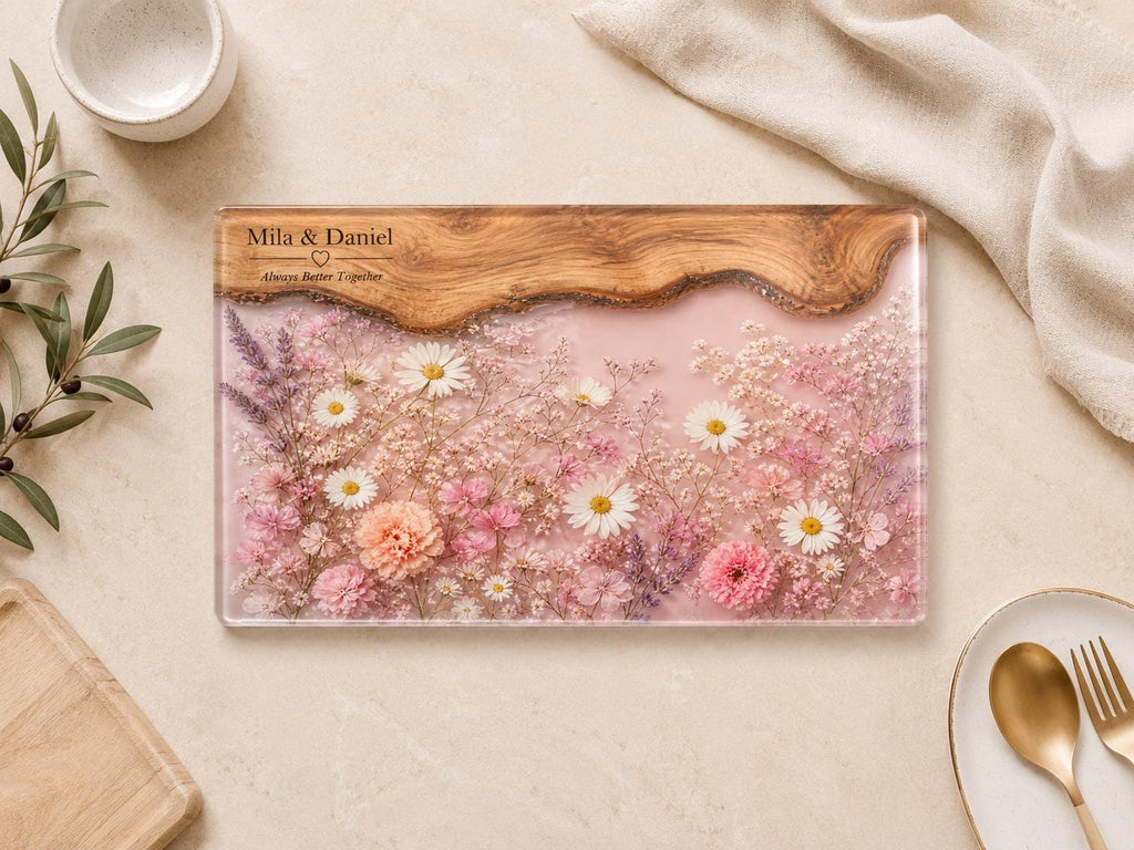 Personalized Chopping Board, Pink Floral Cheese Board, Bridal Shower Gift