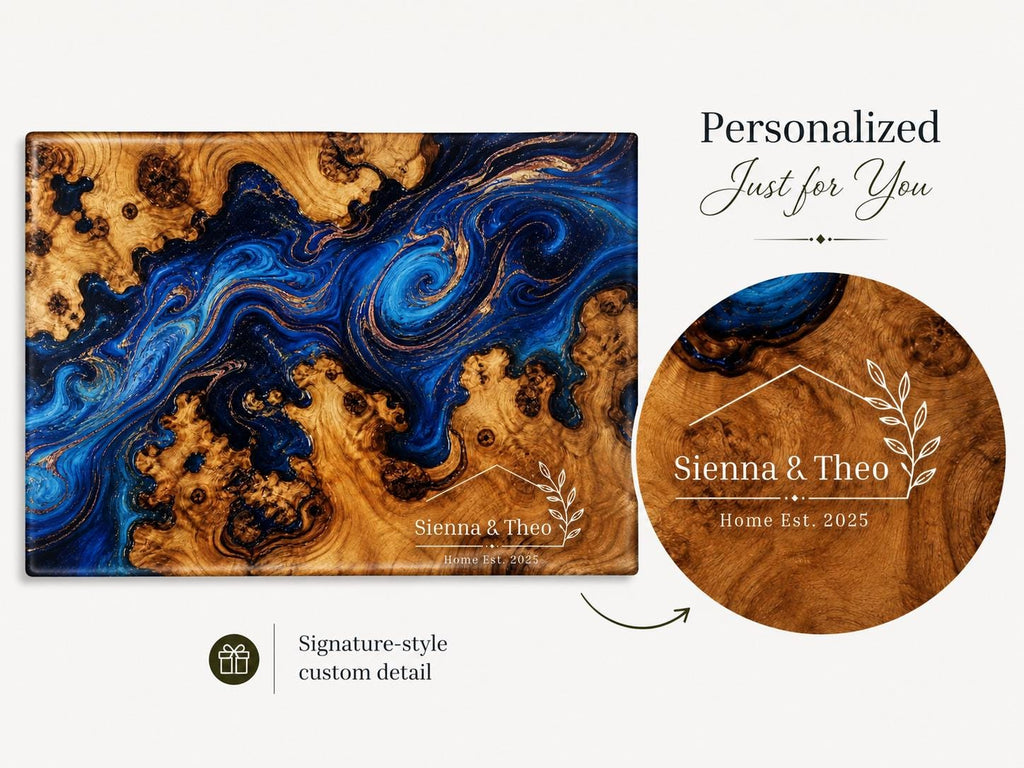 Glass Cutting Board: Personalized Purple Geode Art (Wedding or Housewarming)