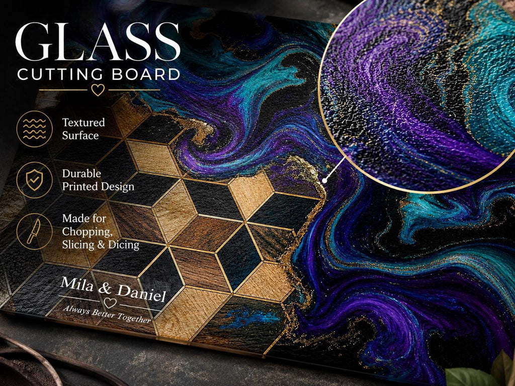 Purple Geode Glass Cutting Board - Personalized Kitchen Decor