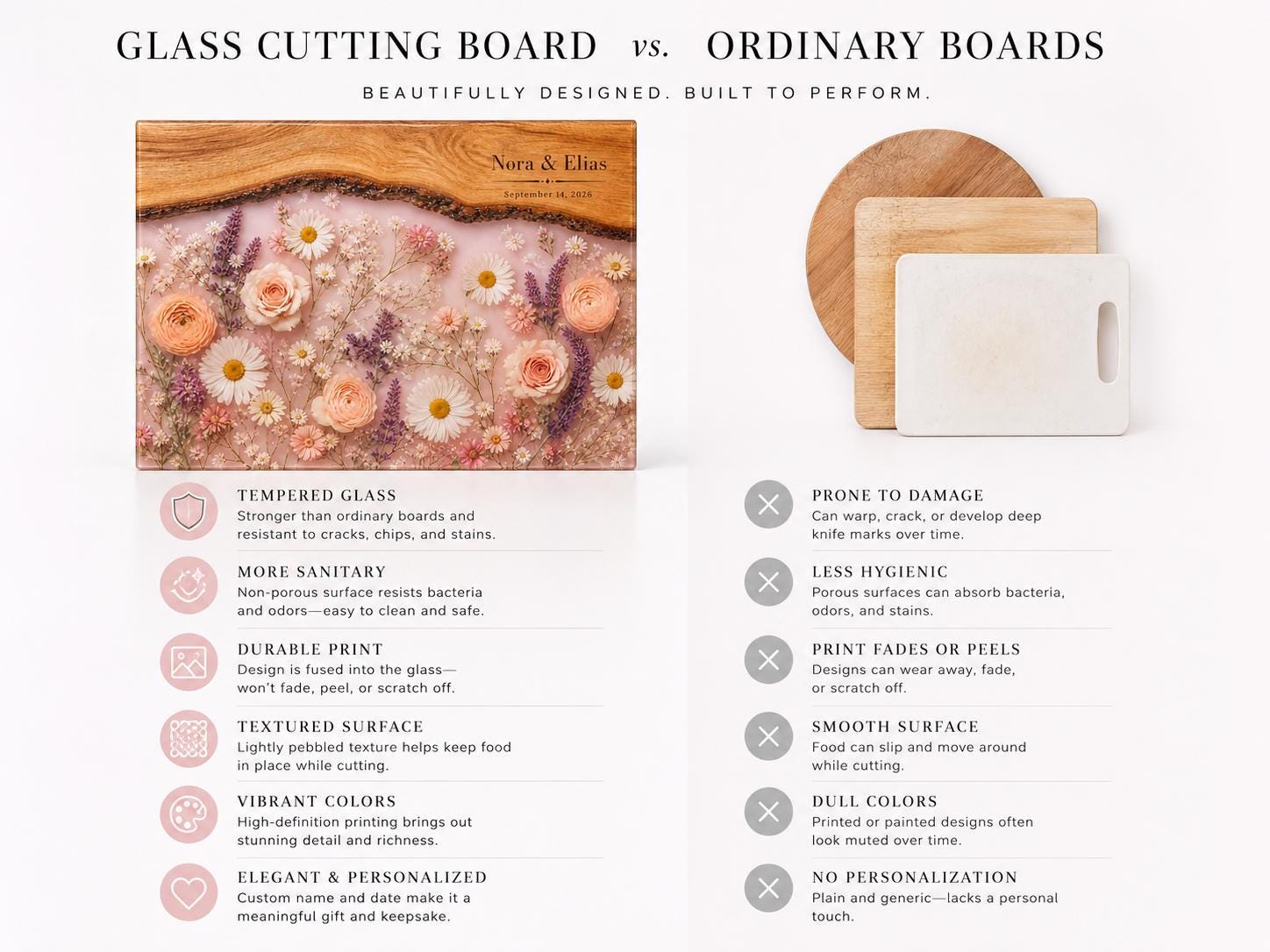 Glass Cutting Board - Purple Geode Design with Custom Couple Names