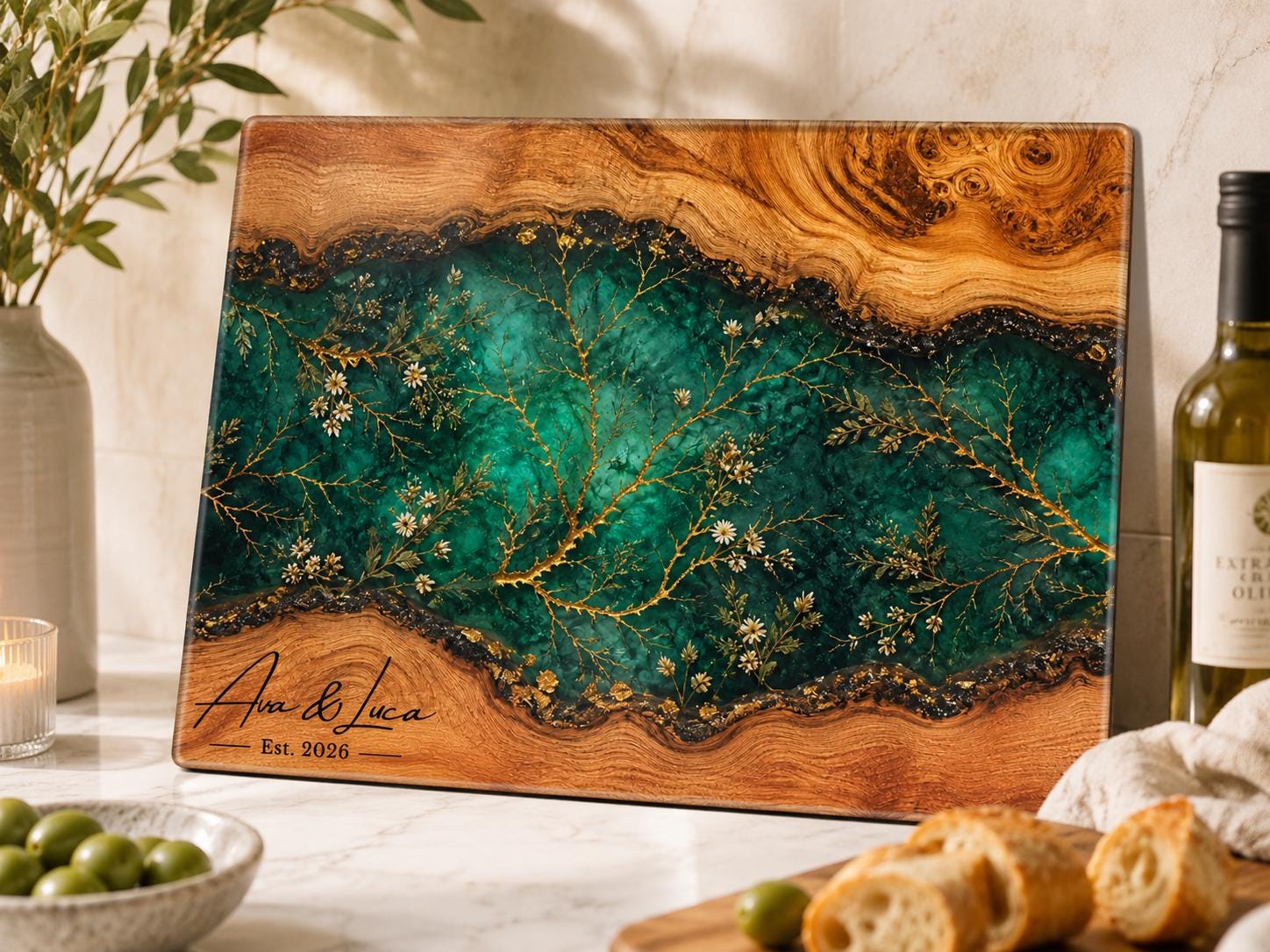 Glass Cutting Board: Custom Purple Geode Style - Personalized Names