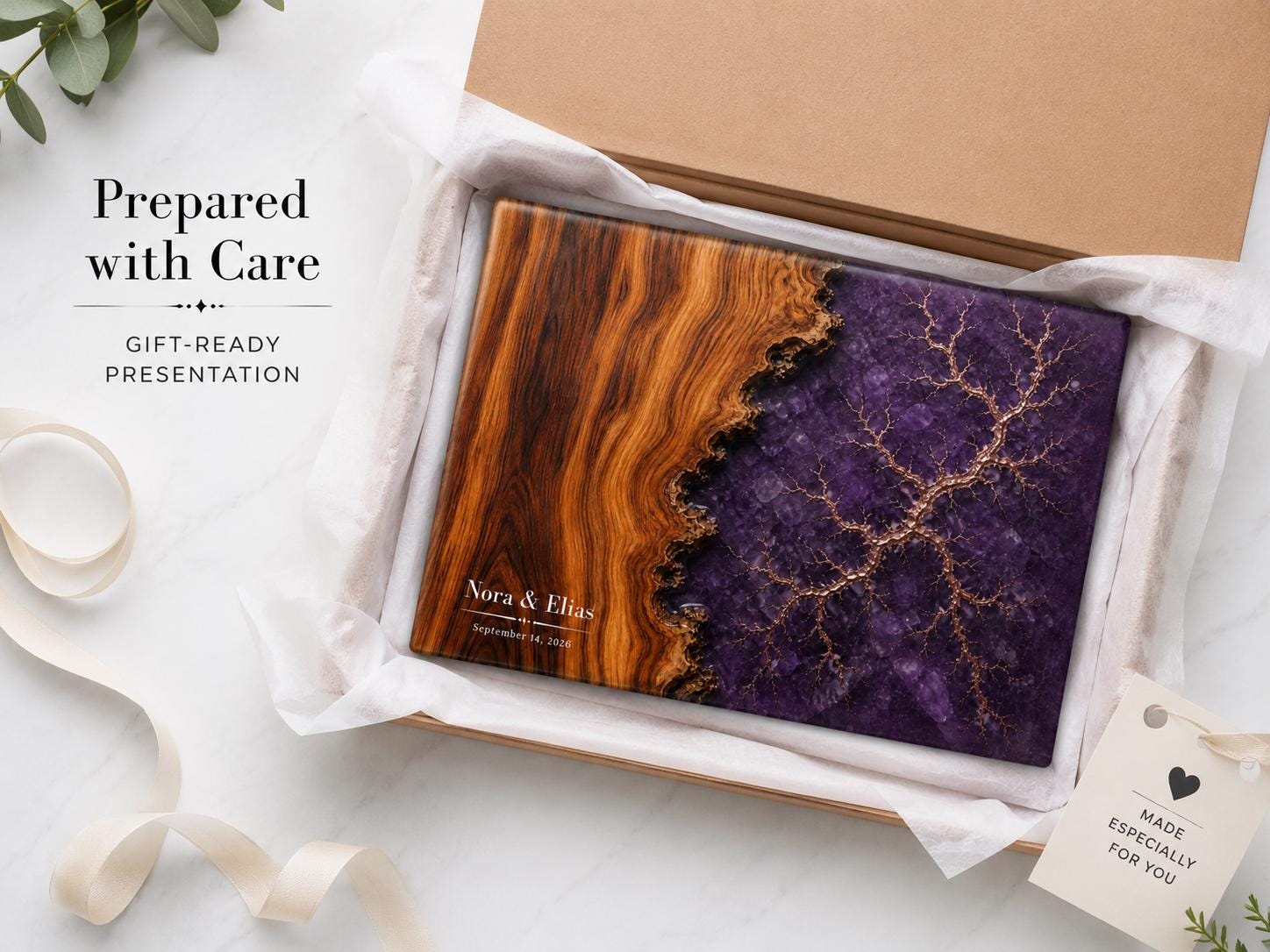 Personalized Cutting Board, Purple Geode Chopping Board, Wedding Gift Idea