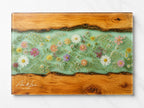 Custom Chopping Board with Names, Mint Floral Glass Cutting Board, Personalized Kitchen Gift