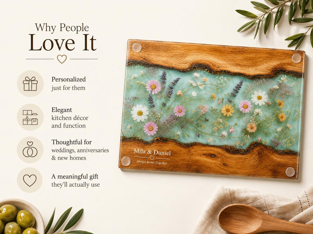 Glass Charcuterie Board: Personalized Blue Resin Design (Two Sizes)