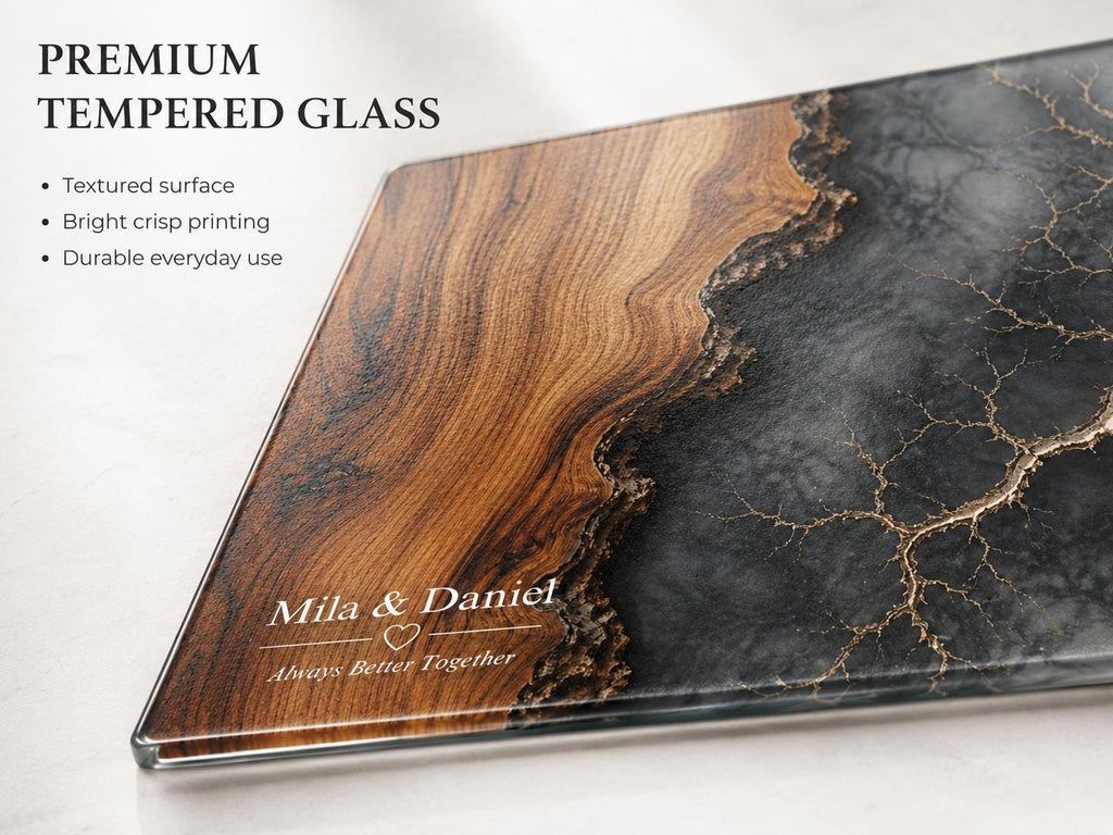 Personalized Cutting Board, Glass Gray Marble Chopping Board, Wedding Gift Idea