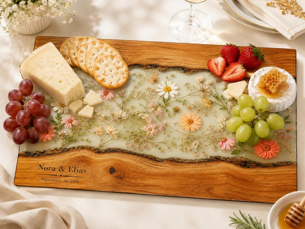 Personalized Cutting Board, Ivory Floral Cheese Board, Wedding Gift Idea