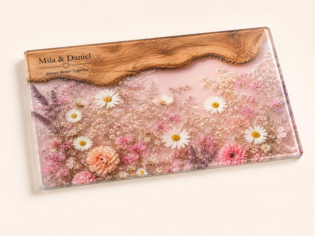 Personalized Chopping Board, Pink Floral Cheese Board, Bridal Shower Gift