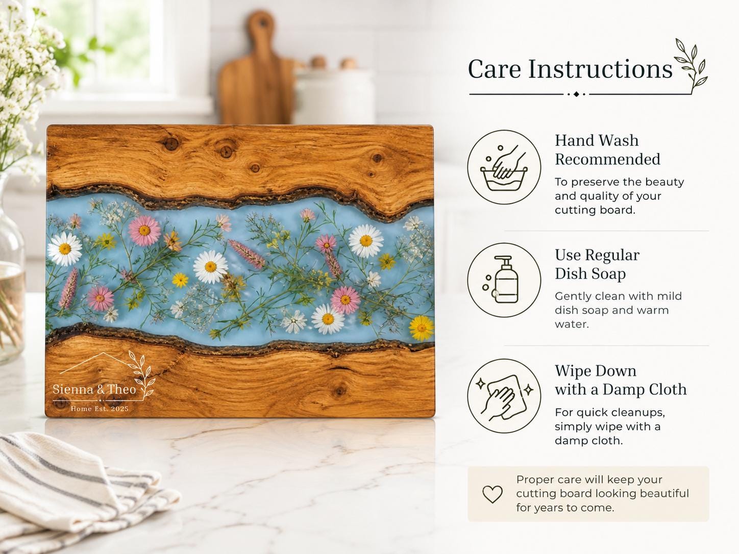 Housewarming Gift Cutting Board, Personalized Floral Board, Custom Kitchen Gift