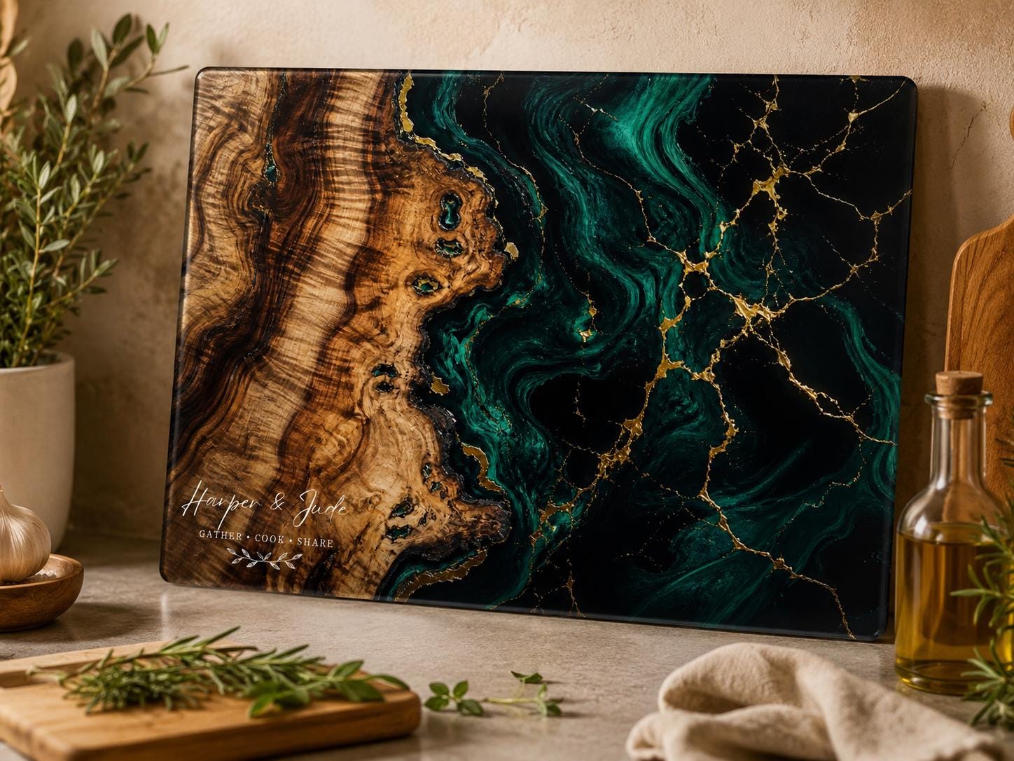 Personalized Cutting Board, Emerald Black Chopping Board, Custom Kitchen Gift