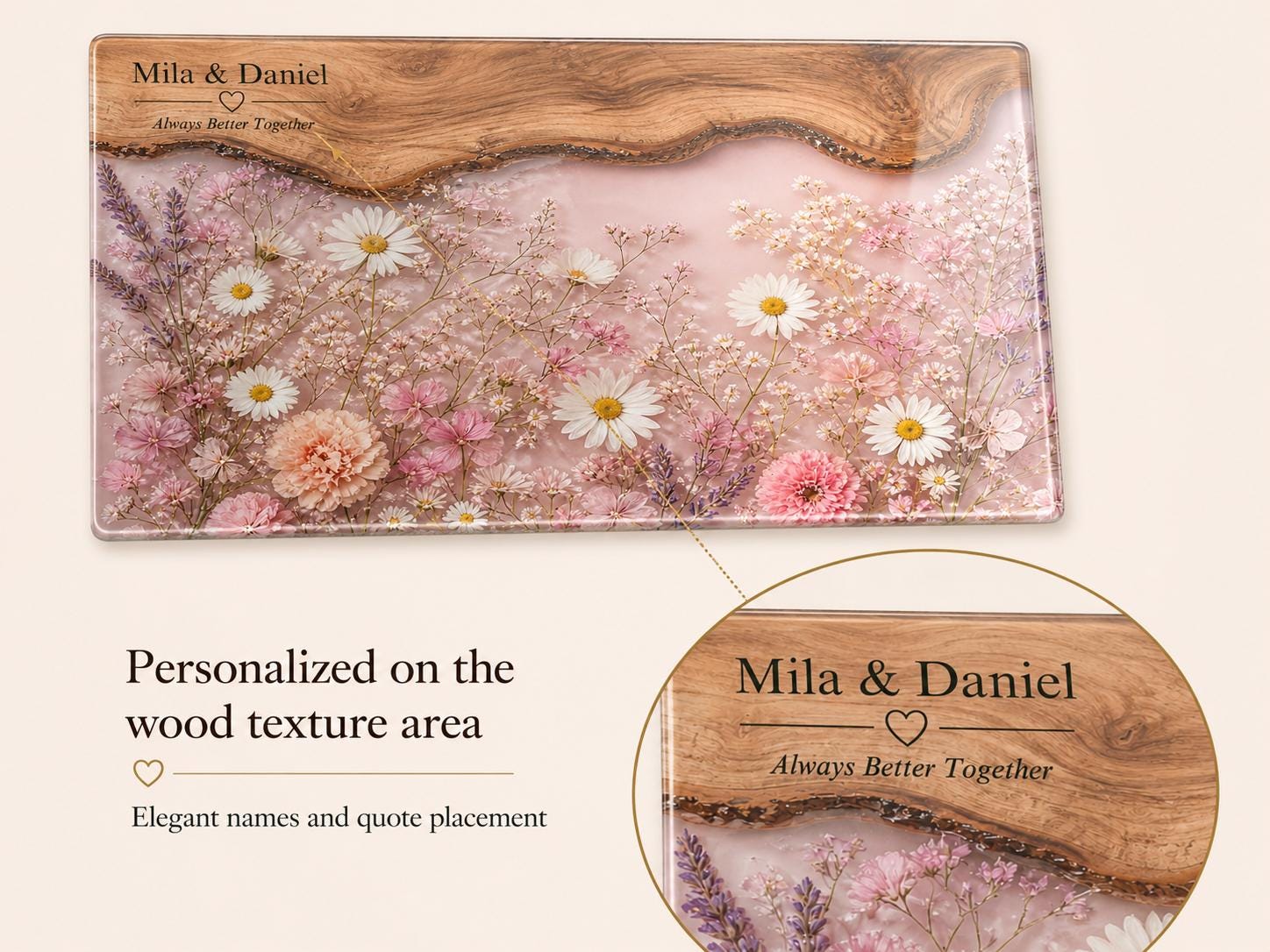 Personalized Chopping Board, Pink Floral Cheese Board, Bridal Shower Gift