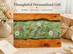 Custom Chopping Board with Names, Mint Floral Glass Cutting Board, Personalized Kitchen Gift