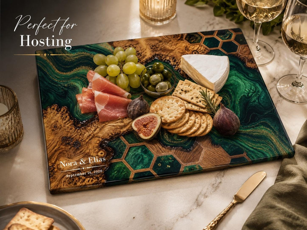Custom Glass Cutting Board: Purple Geode Style - Personalized Names