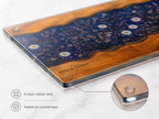 Personalized Glass Cutting Board: Blue Resin Look with Gold Accents