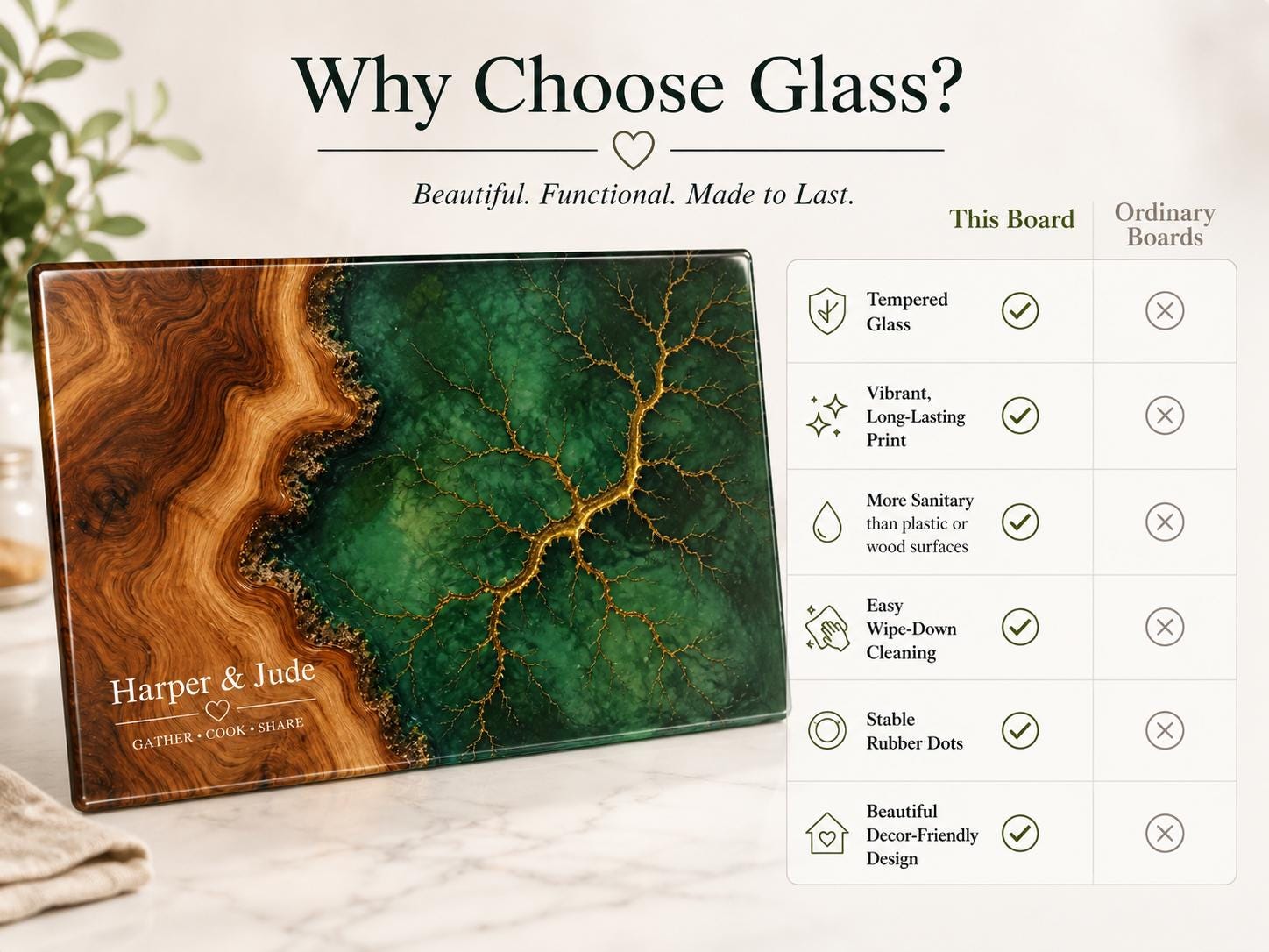 Custom Glass Cutting Board: Blue Resin Style (Two Sizes Available)