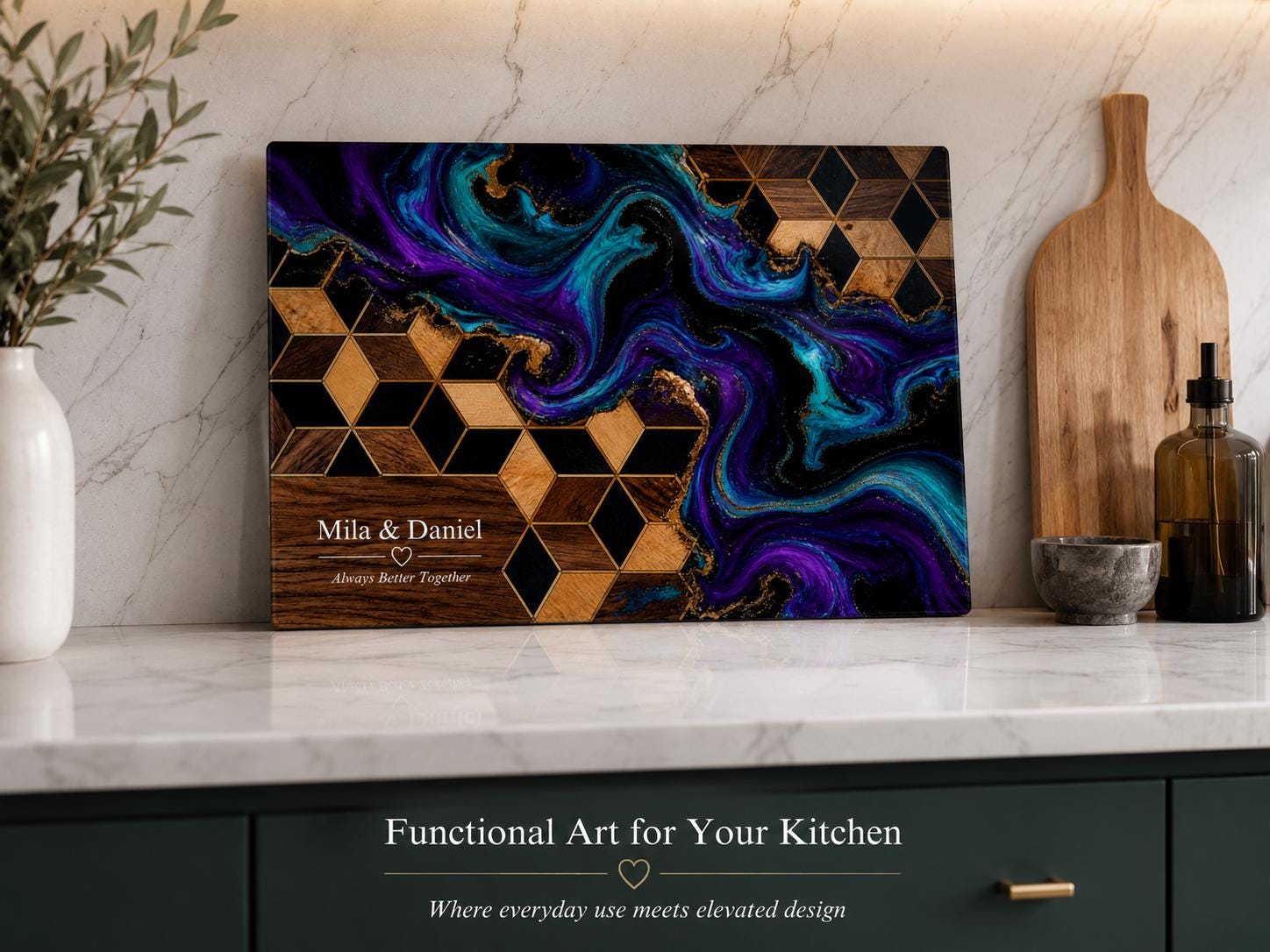 Purple Geode Glass Cutting Board - Personalized Kitchen Decor