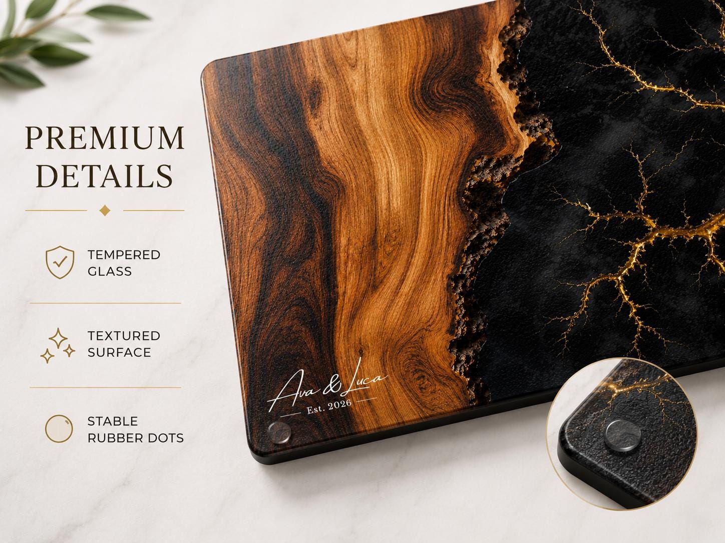 Personalized Glass Cutting Board, Purple Geode, Gold Accents (2 Sizes)