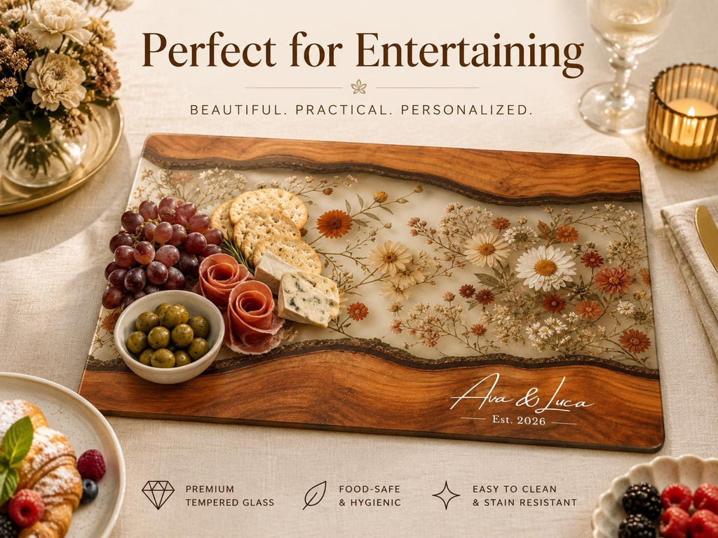 Personalized Floral Cutting Board, Custom Wood Chopping Board, Wildflower Charcuterie Board, Cheese Board Serving Tray