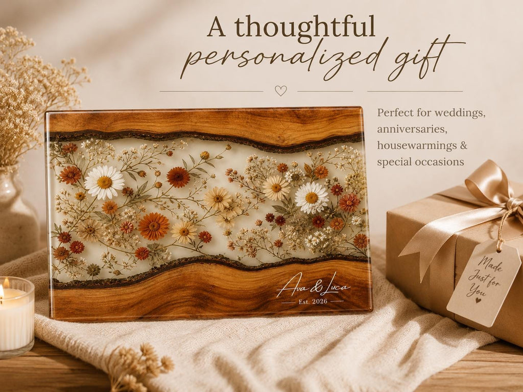 Personalized Floral Cutting Board, Custom Wood Chopping Board, Wildflower Charcuterie Board, Cheese Board Serving Tray