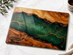 Custom Cutting Board: Blue Resin Style with Gold Accents - Personalized Gift