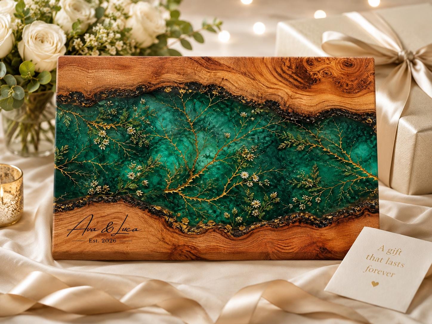 Glass Cutting Board: Custom Purple Geode Style - Personalized Names