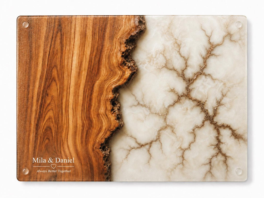 Custom Glass Cutting Board - Purple Geode Design with Gold Accents