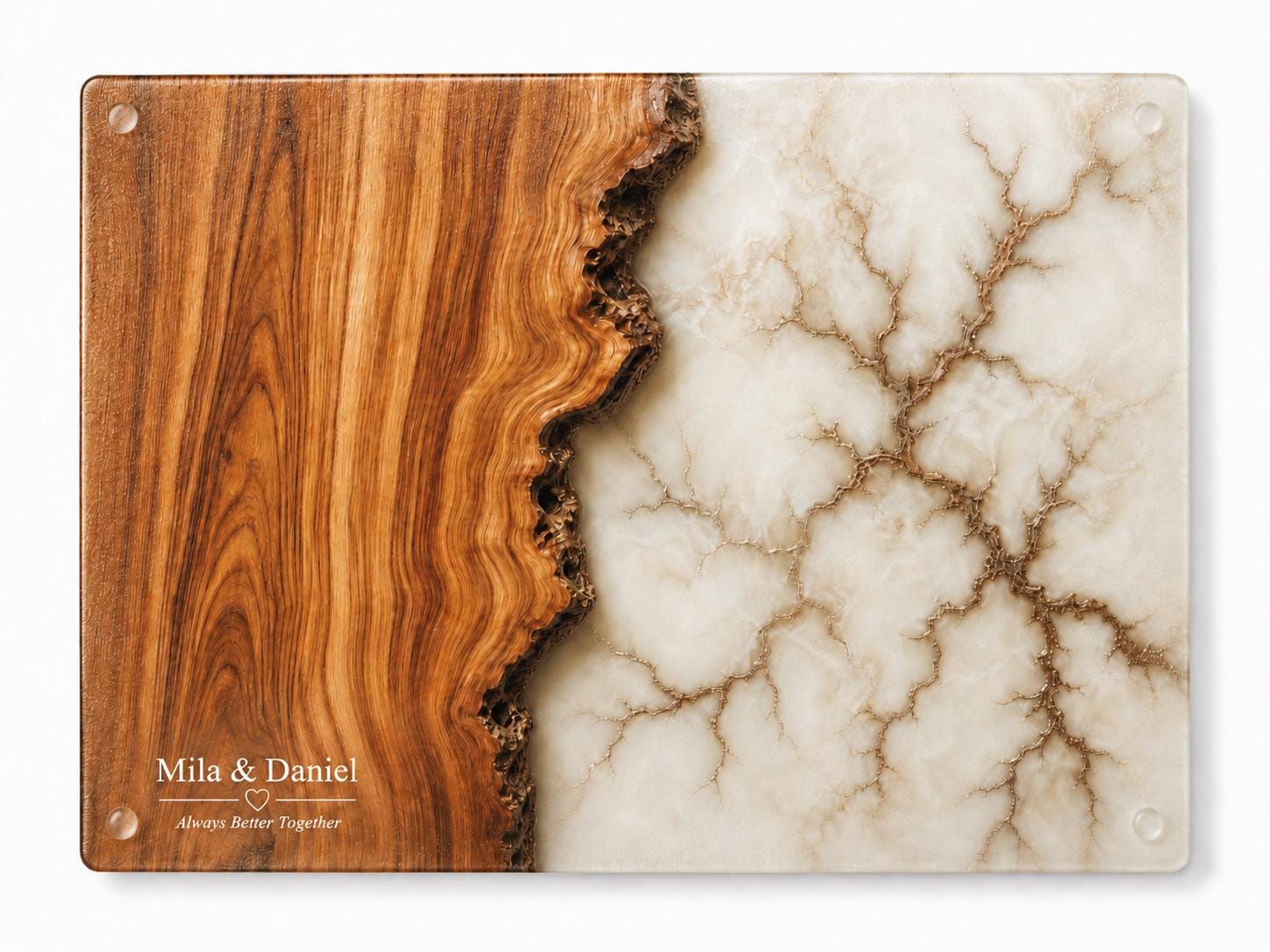 Custom Glass Cutting Board - Purple Geode Design with Gold Accents