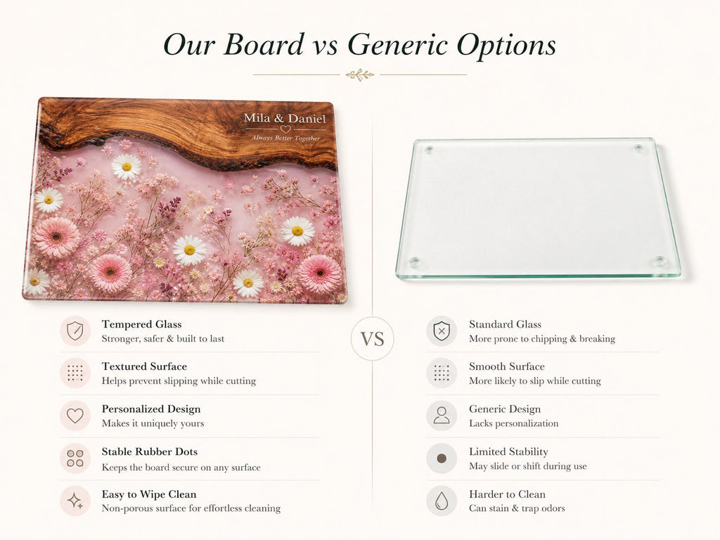 Personalized Pink Daisy Serving Board, Floral Glass Charcuterie Board, Custom Couple Wedding Gift