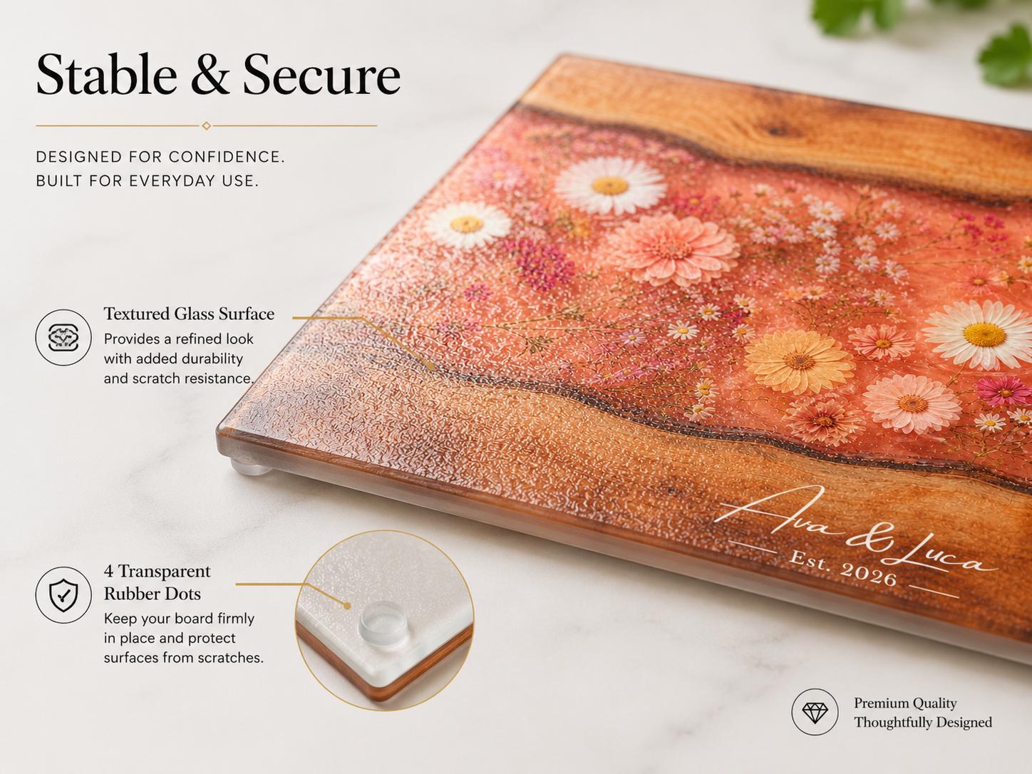 Personalized Floral Kitchen Decor Board, Coral Wildflower Serving Board, Custom Couple Housewarming Gift
