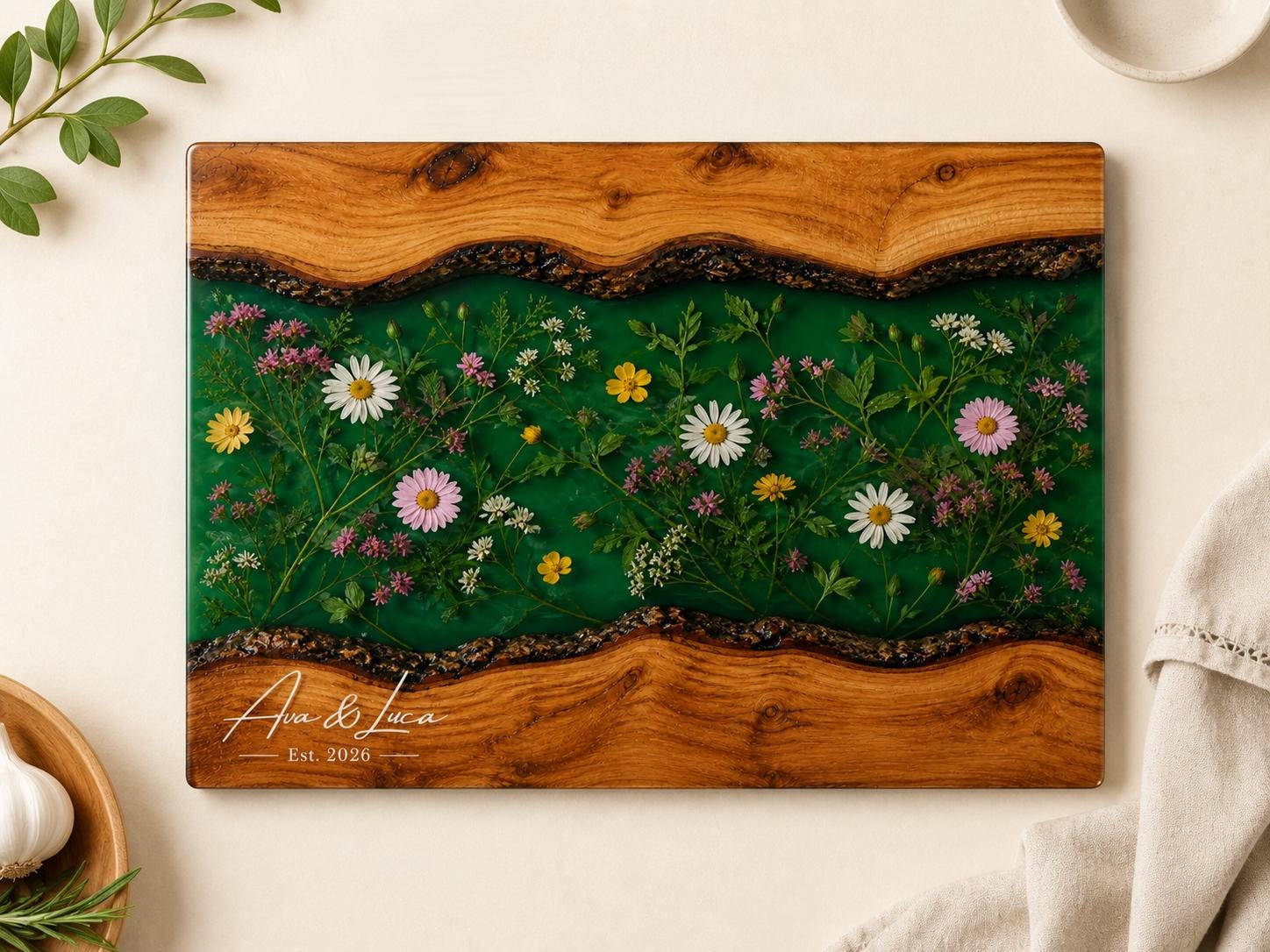 Custom Cutting Board: Blue Resin Style - Personalized Names