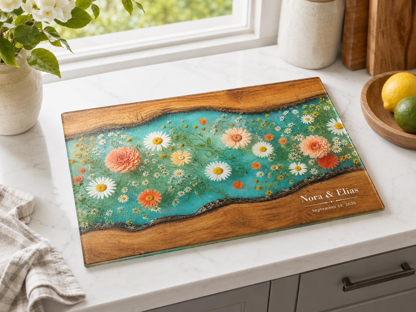 Floral Cutting Board, Personalized Charcuterie Board, Custom Kitchen Gift