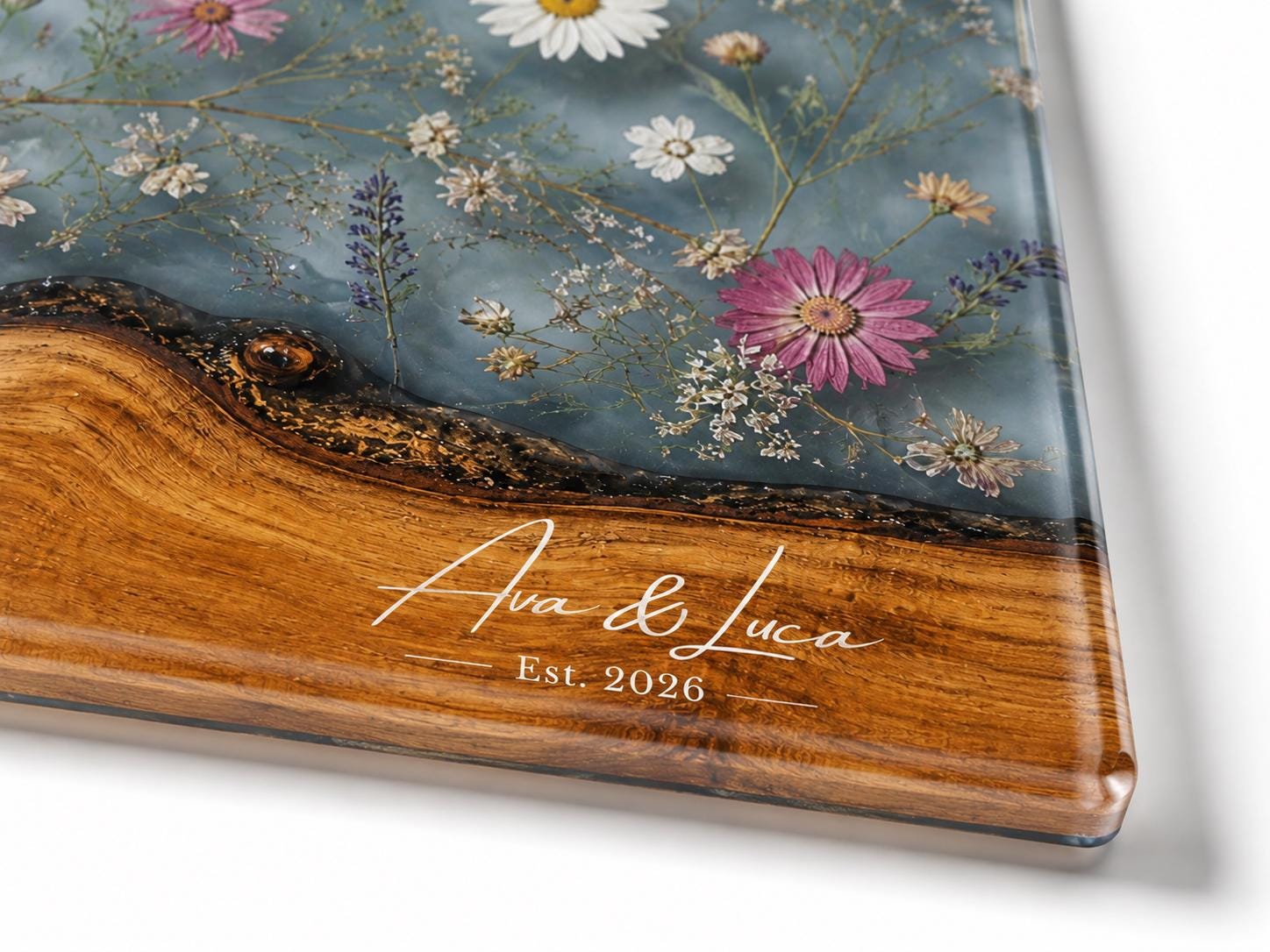 Personalized Cutting Board, Blue Floral Cheese Board, Custom Kitchen Gift