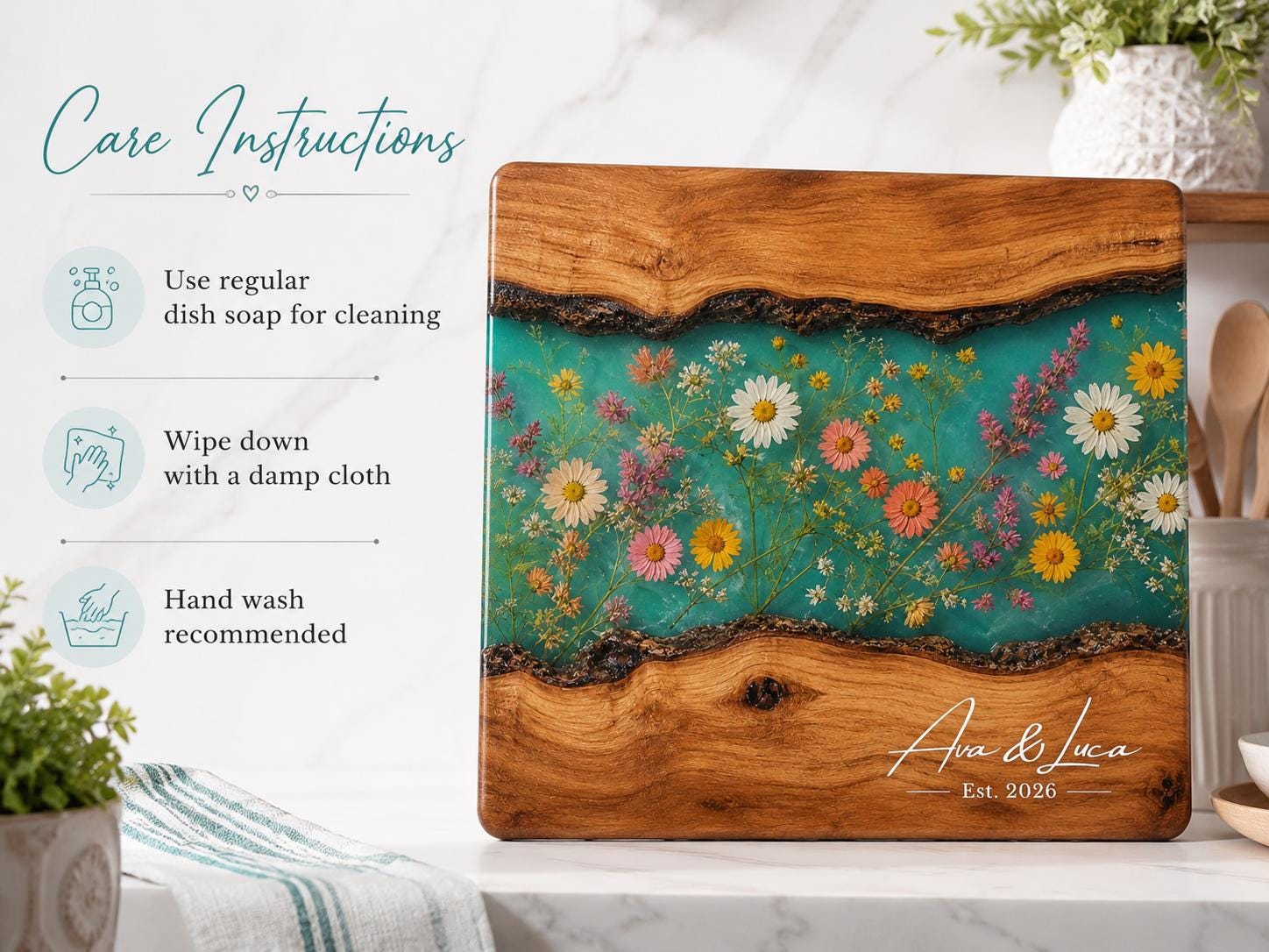Personalized Cutting Board, Wildflower Chopping Board, Floral Kitchen Gift