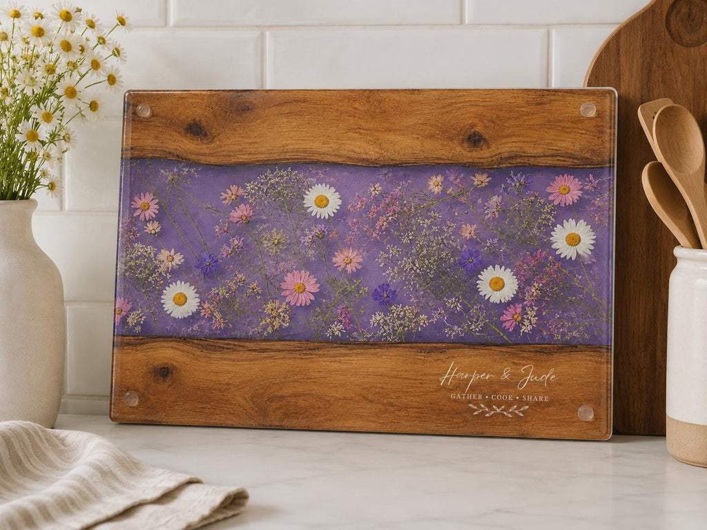 Custom Cutting Board: Blue Resin Style - Tempered Glass, Personalized
