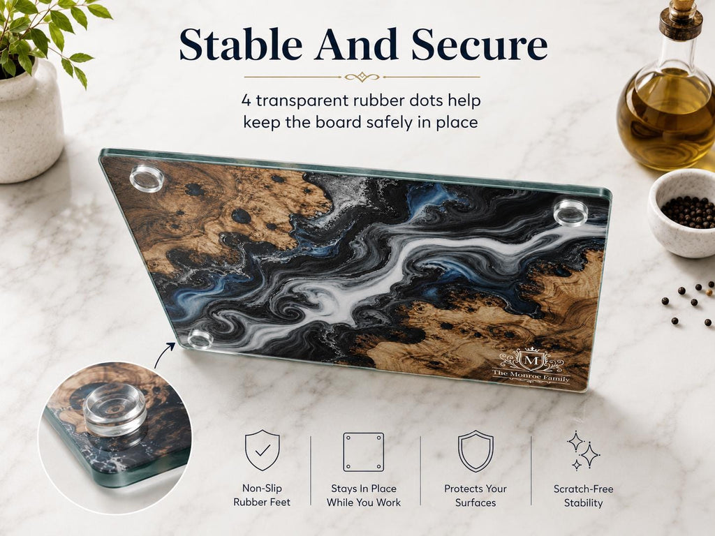 Personalized Glass Cutting Board - Purple Geode Art with Custom Names